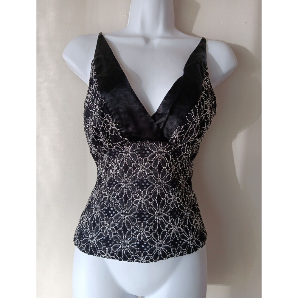 PS Per Seption Black & White Floral Sheer Pattern Tank Top Size Medium
